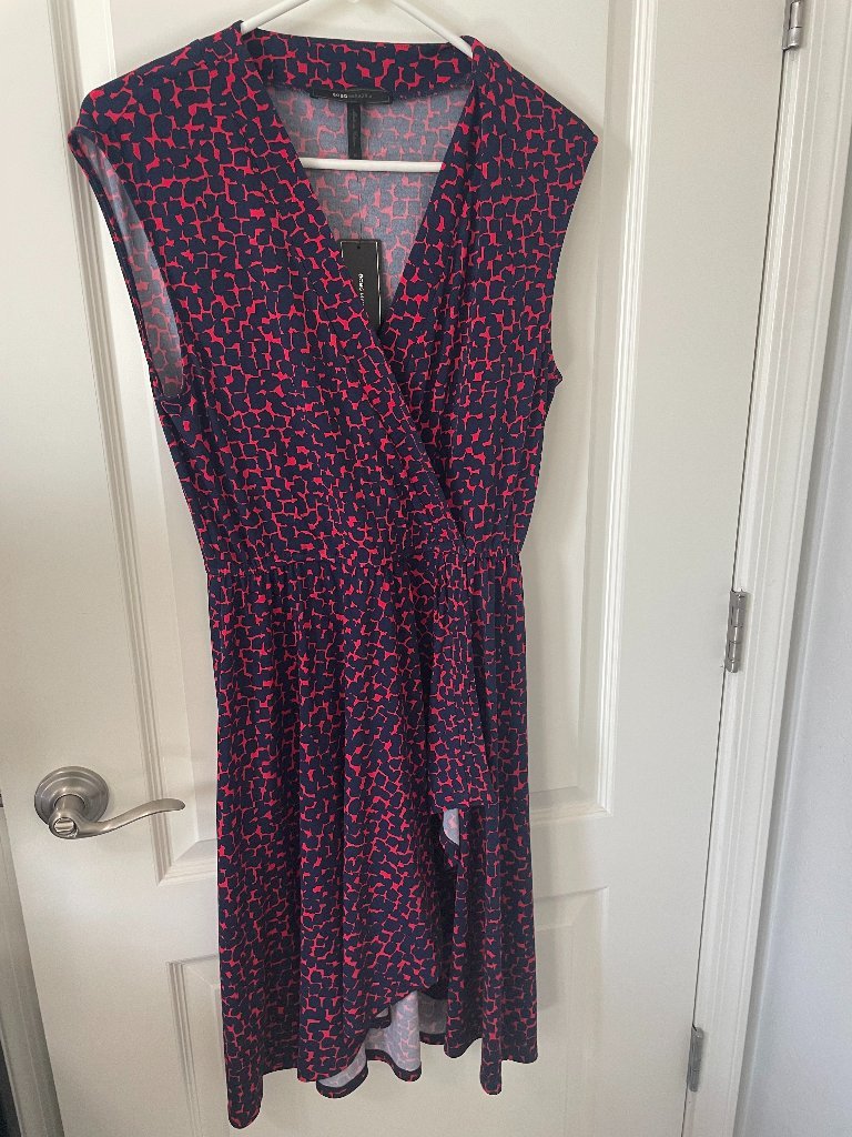 Bcbgmaxazria Women’s Navy Red Geometric Wrap Dress Vneck Nwt Size Small