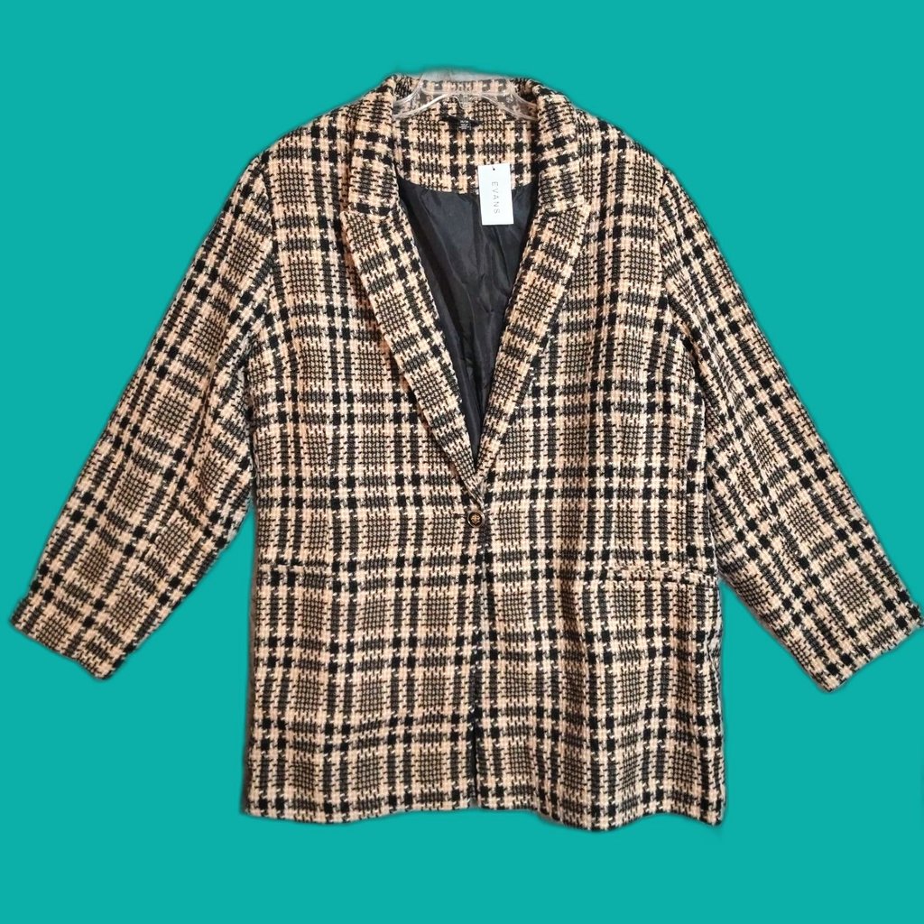 Nwt Evans Jacket Megan Size 26/28 Plaid Tweed Fall Winter Plus Size Curvy