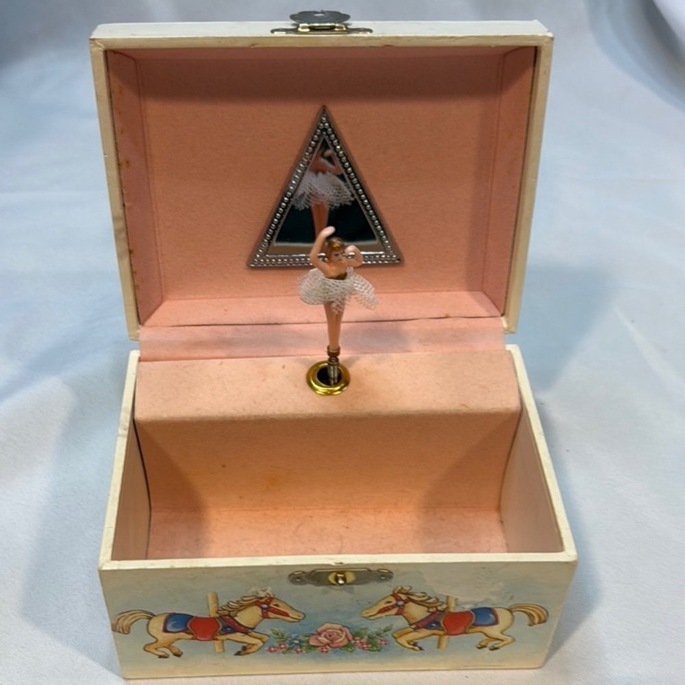 Vintage Dancing Ballerina Jewelry / Music Box With Carousel Design