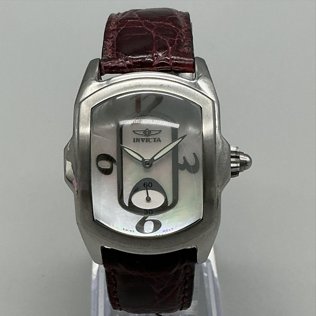 Invicta Lupah 2324 Womens Watch 33mm White Mop Dial Red Leather New Battery