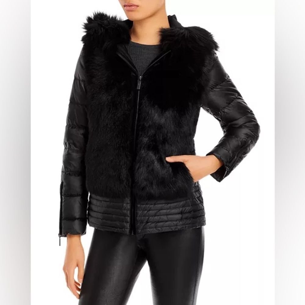 Nwt Dawn Levy Hooded Shearling Panel Coat