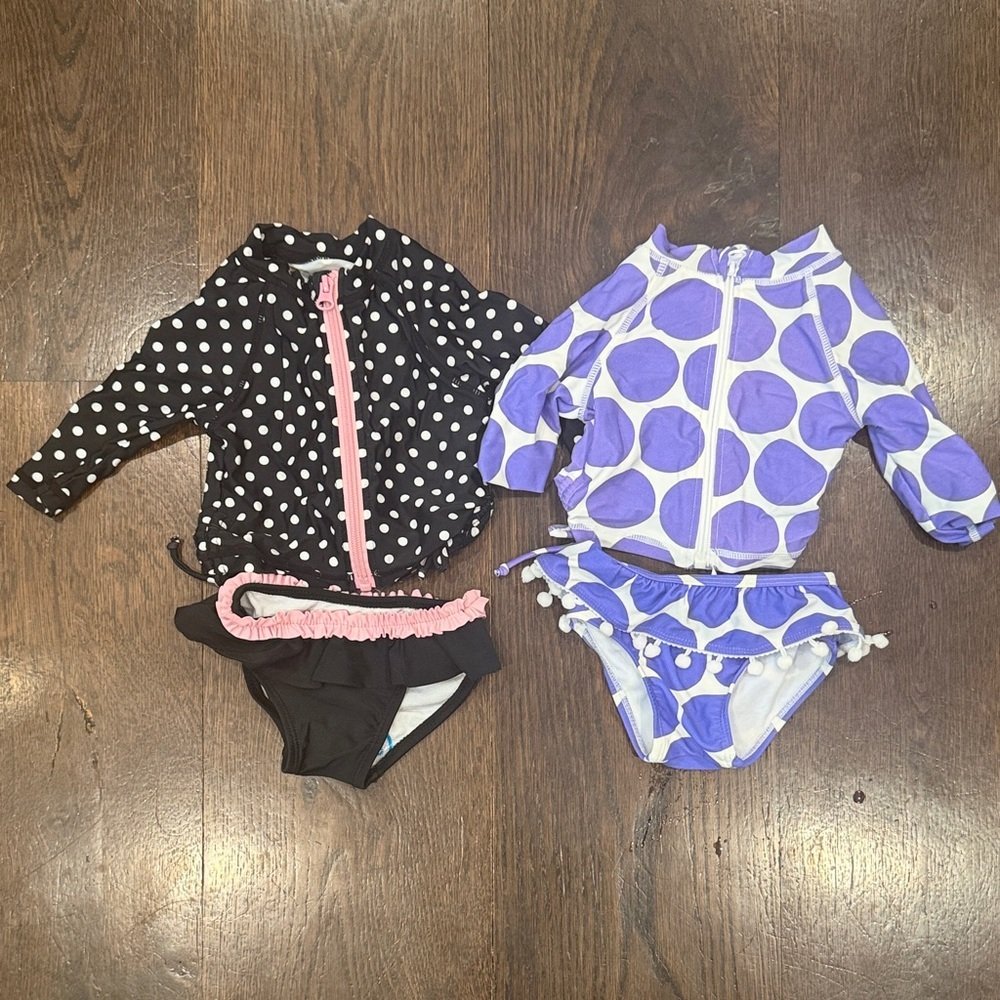 Kids Swim Set - Polka Dot And Purple Circle Design