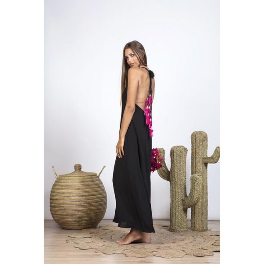 Sundress Nikita 100% Silk Tassel Halter Maxi Dress