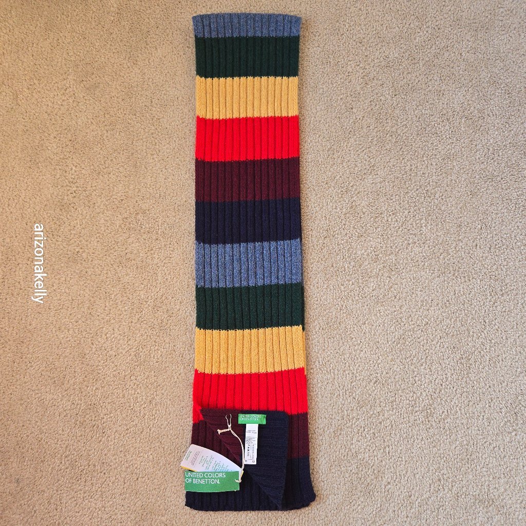Nwt Benetton Wool Stripe Colorblock Scarf Colorful