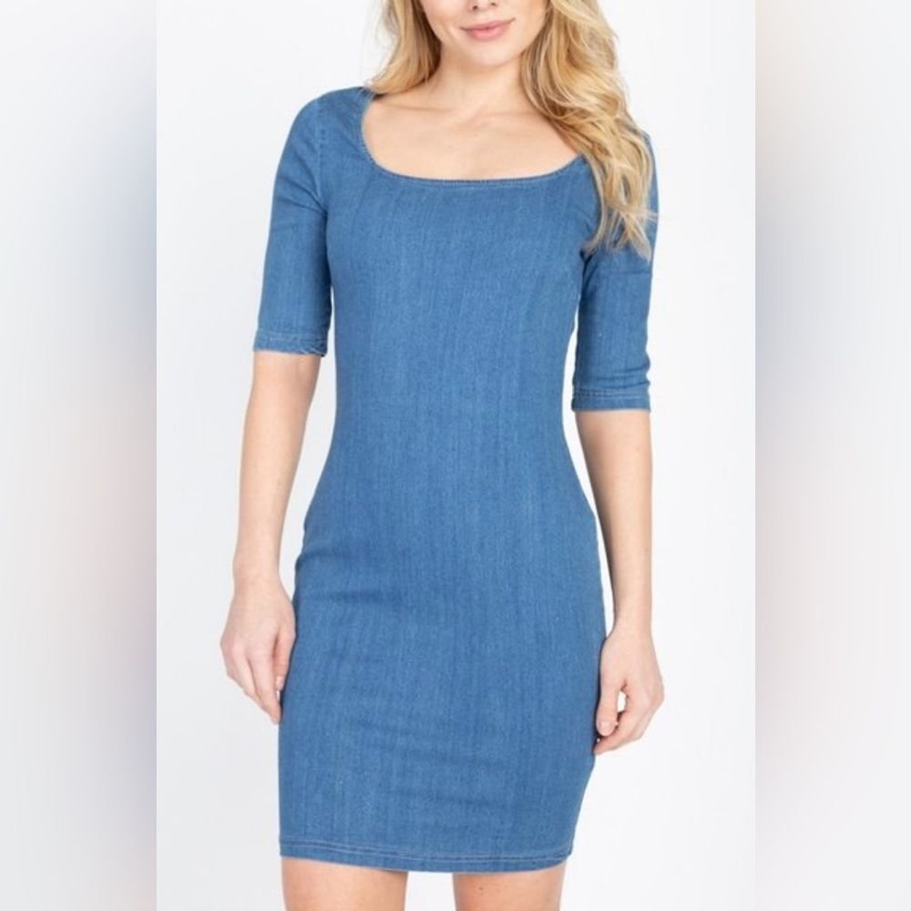 Iris Women’s Bodycon Mini Denim Dress Retro 3/4 Sleeve Size Xl Acedemia Classic