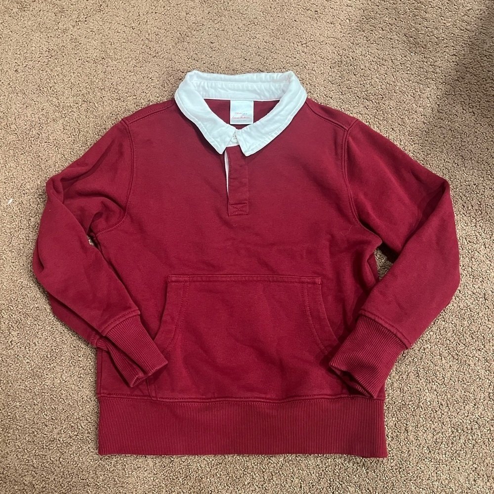 Hanna Andersson Boys Burgundy Top With White Collar Size 5