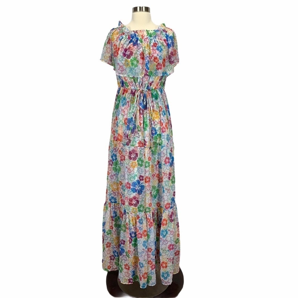 All Things Mochi Kona Polynesian Maxi Dress Hibiscus Floral Tropical