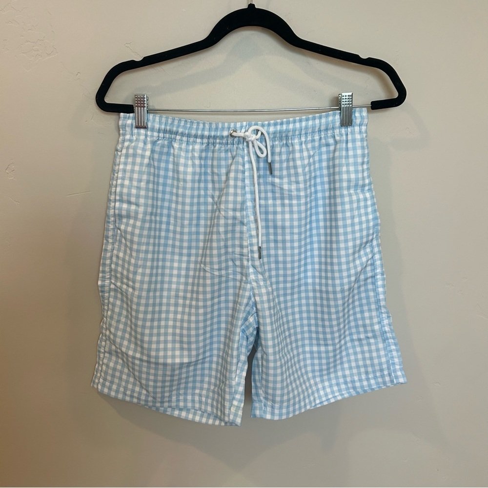 Swimzip Swim Trunks Boxer Brief Liner, Blue Gingham, Small