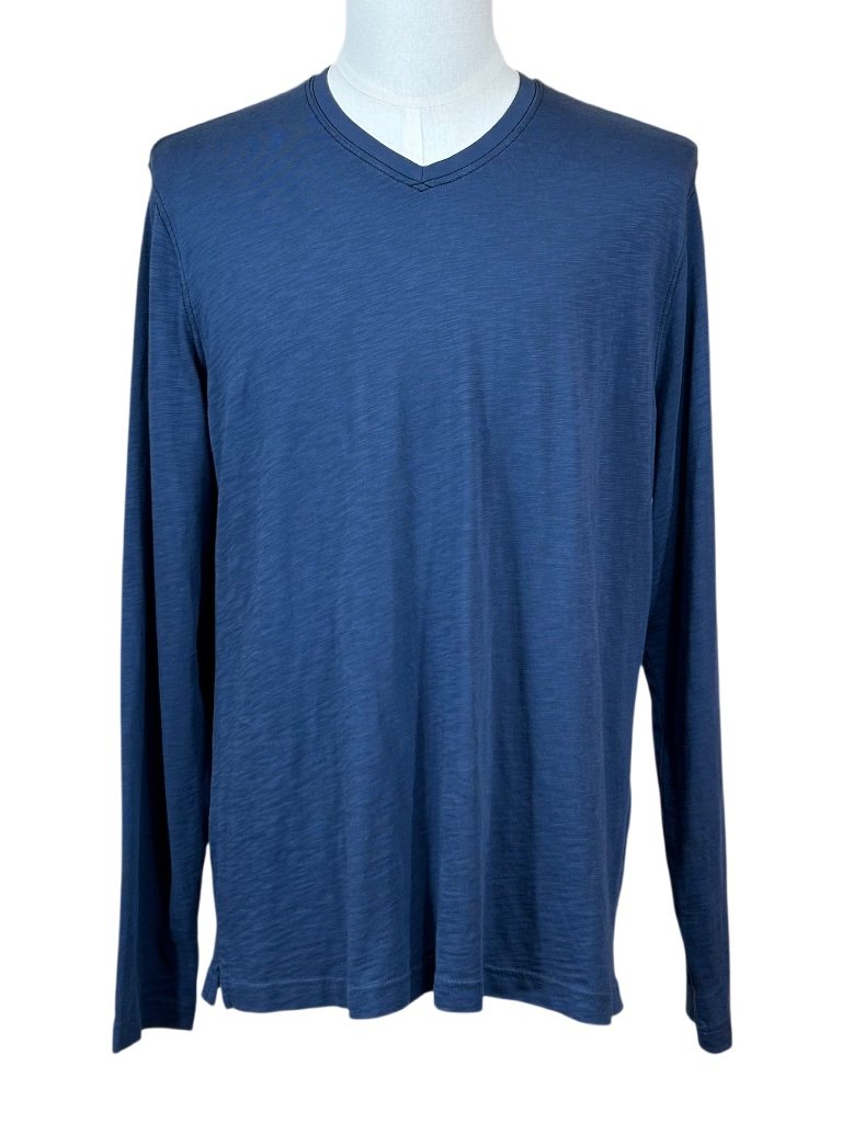 Robert Barakett New Navy Blue Cotton Long Sleeve V-Neck Shirt Size Xl