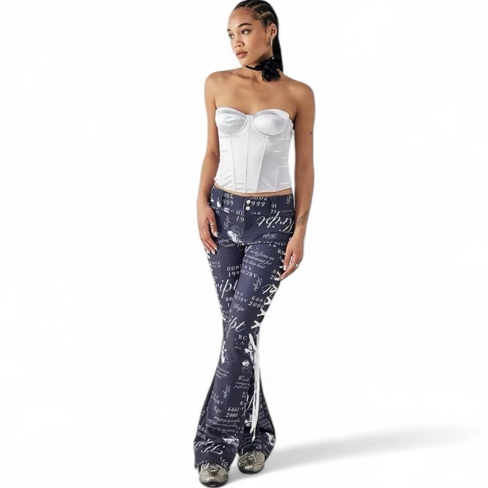 Nwt The Kript Washi Printed Laced Flare Pants