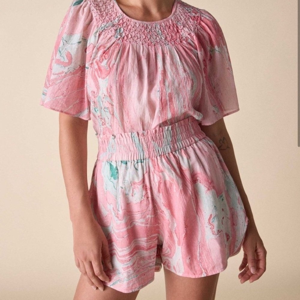 St. Roche Organic Cotton Bird Shorts In Pink Marble Nwt Sz Large