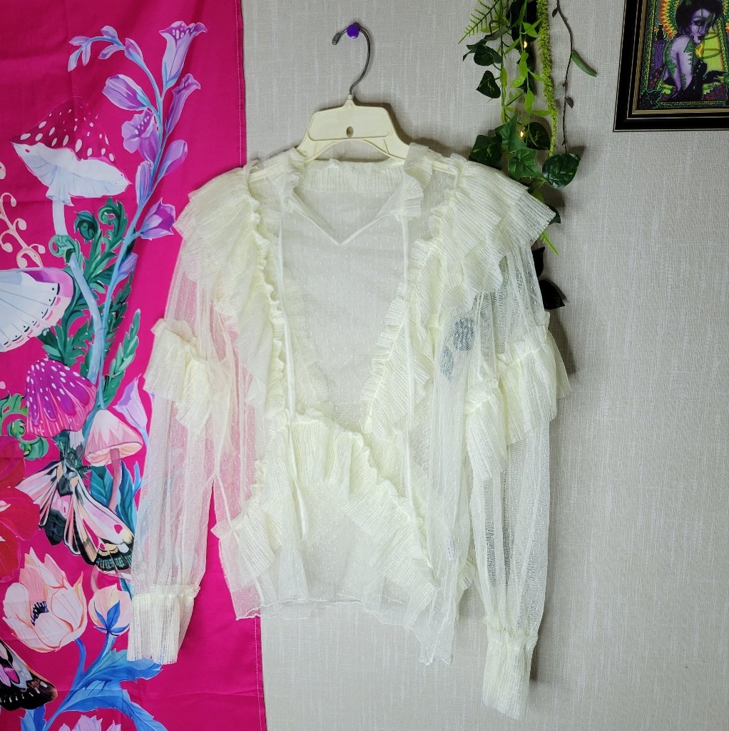 Cottagecore Vintage Style Sheer Frilly Top