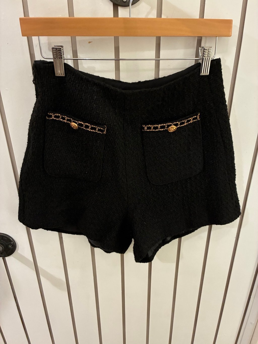 Urban Revivo Black Tweed Shorts With Bronze Buttons Size 4
