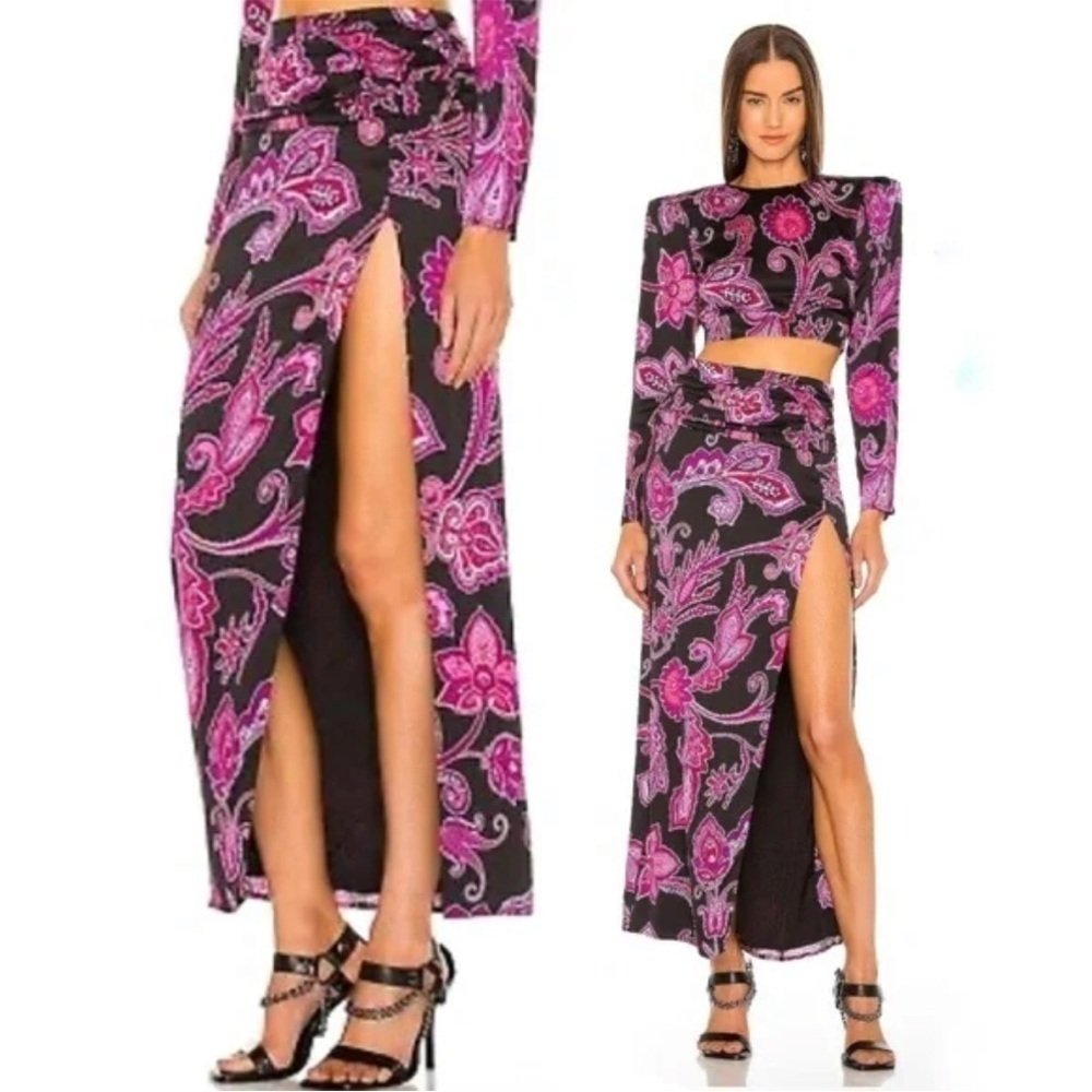 New! - Dundas X Revolve - Syd Paisley High Slit Maxi Skirt Sz Xs Nwt