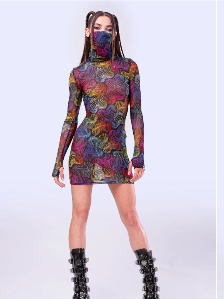 Badinka Wild Heartz Mesh High Neck Dress (Xs-S)