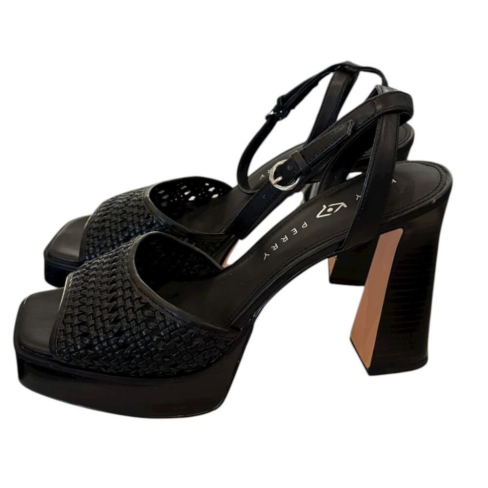 New Katy Perry Collections Steady Ankle Strap Black Platform Heeled Sandals 11