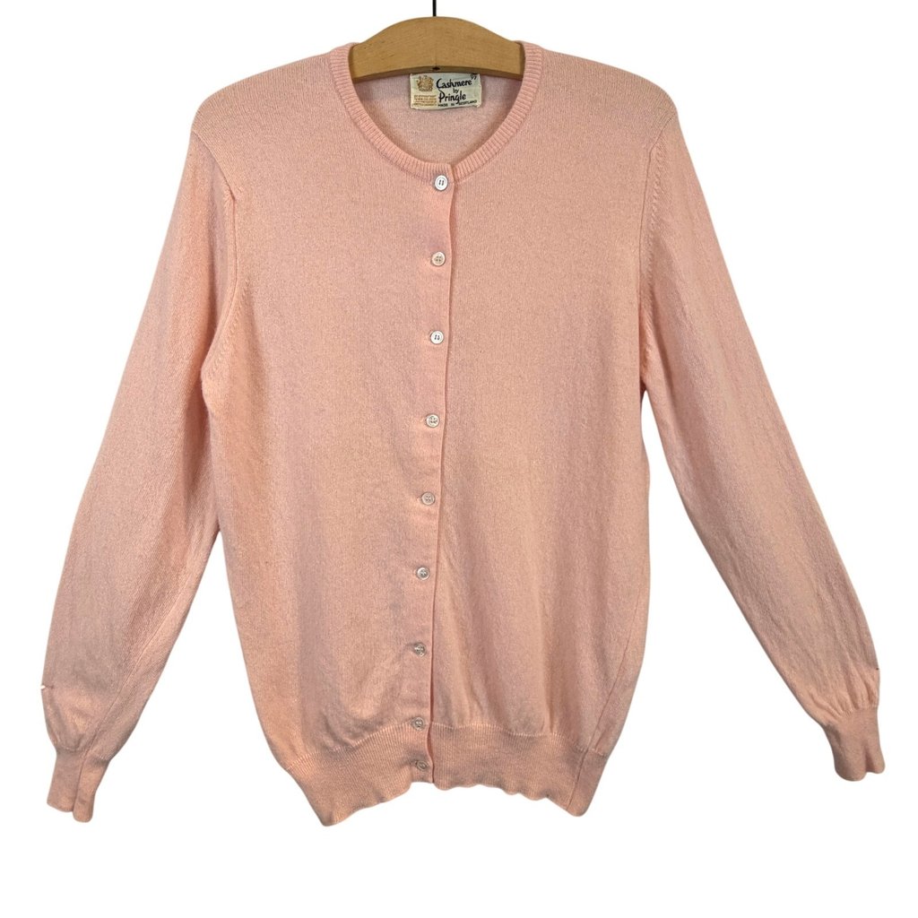 Vintage 100% Cashmere By Pringle Soft Pink Classic Cardigan Sweater Size 38