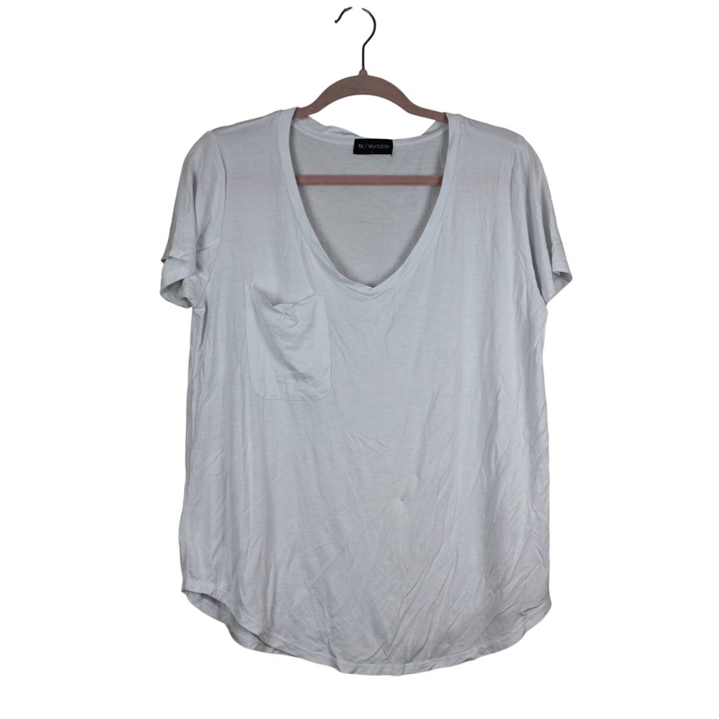 Nwt W. / Wantable White Short Sleeve V-Neck Stretchy Pocket Tee Shirt Size L