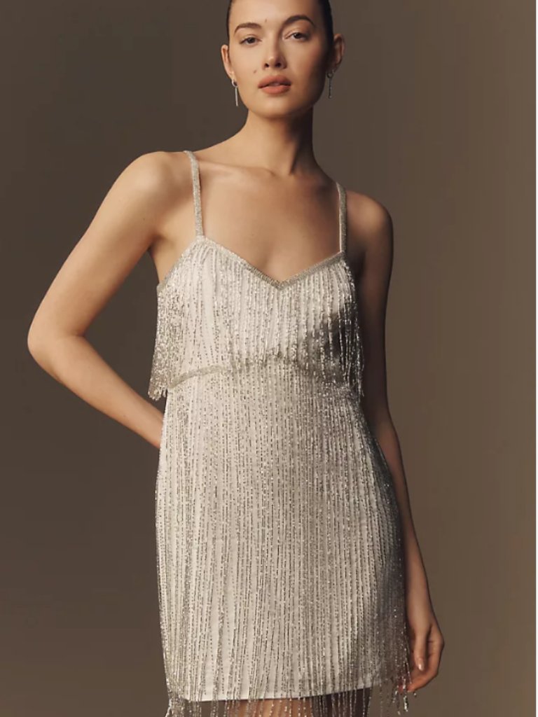 Anthropologie Bhldn Rhinestone Fringe Mini Dress