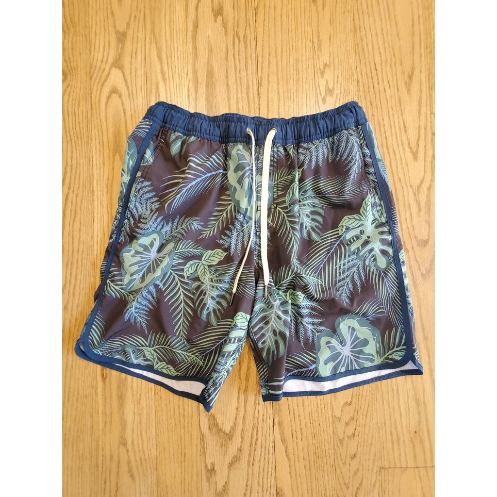 Fair Harbor Boys L Anchor Leaf Print Water Repellent Swim Trunks Evergreen Euc