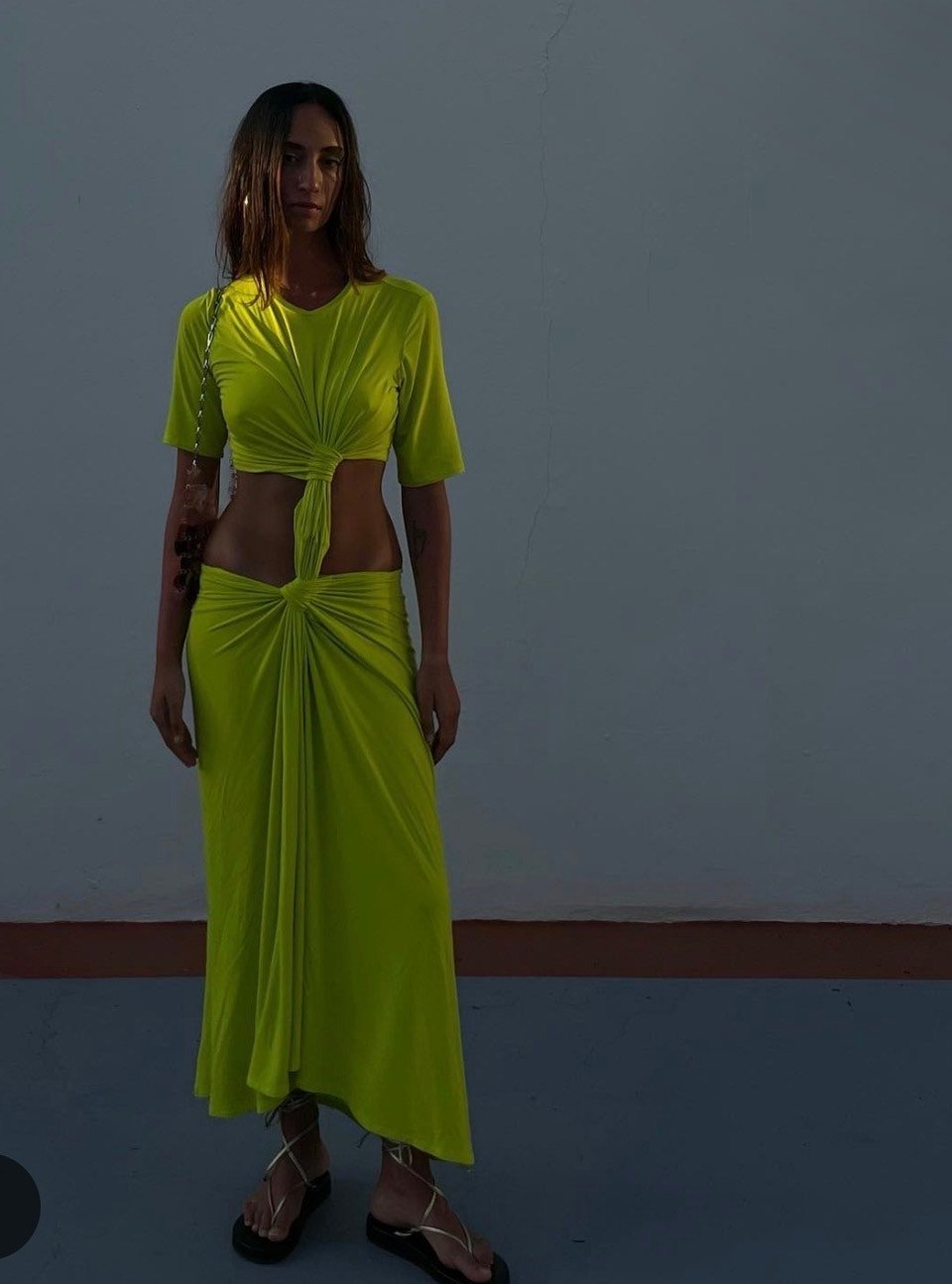 Sid Neigum Neon Yellow Triple Loop Twist Dress Size Small