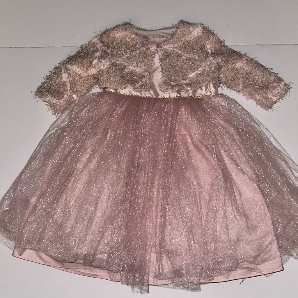 Pippa & Julie Dress Size 3t Dusty Pink With Fuzzy Jacket Easter Tulle Euc