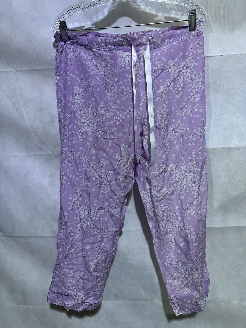 Papinelle Silk & Cotton Pajama Pants Cropped Wide Leg Purple Floral Size M Euc