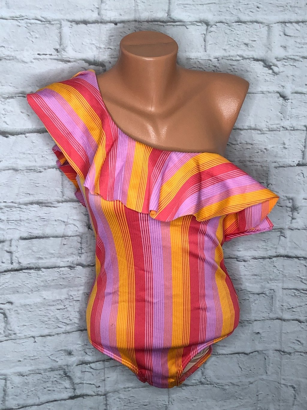 Shoshanna Women's Standard Shoulder Ruffle One Piece, Sunset Sorbet Size 6 Nwt