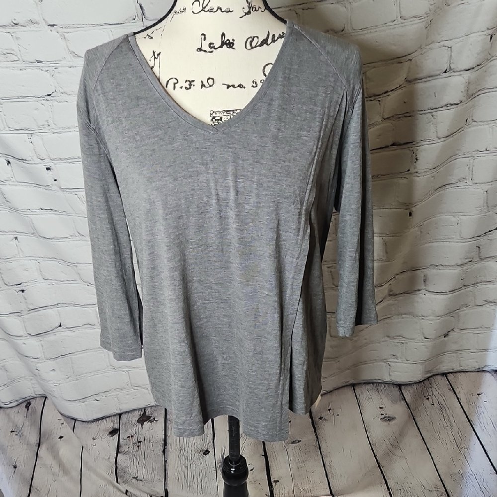 Poetry Heathered Grey Wool Blend Flap Front Nwt 3/4 Sleeve Top Size 8