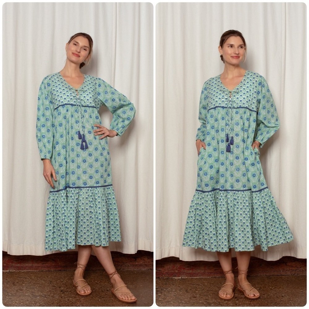 Ophelia & Indigo Evie Azalea Green & Blue Floral Dress