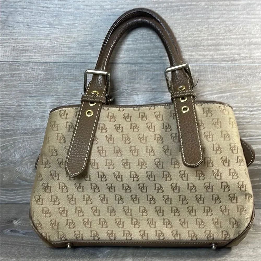 Dooney & Bourke Signature Monogram Canvas Small Buckle Satchel 8.5”X 4”X 12.5”