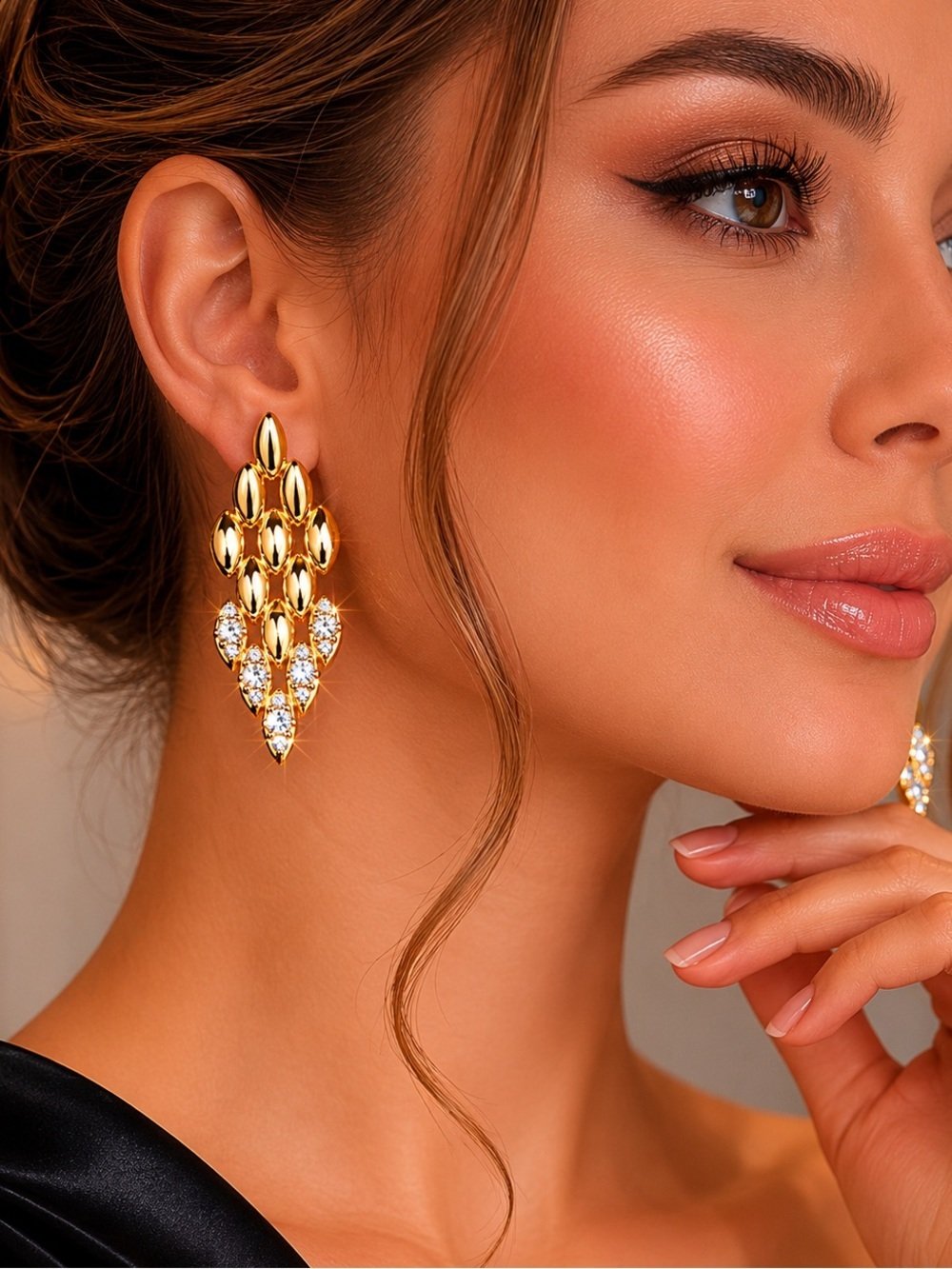 Chunky Elegant Gold Crystal Drop Earrings