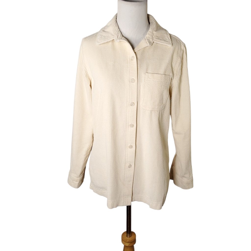 Ll Bean Cream Corduroy Shirt Wide Wale Long Sleeve Button Down Top Petite Sz Xsp