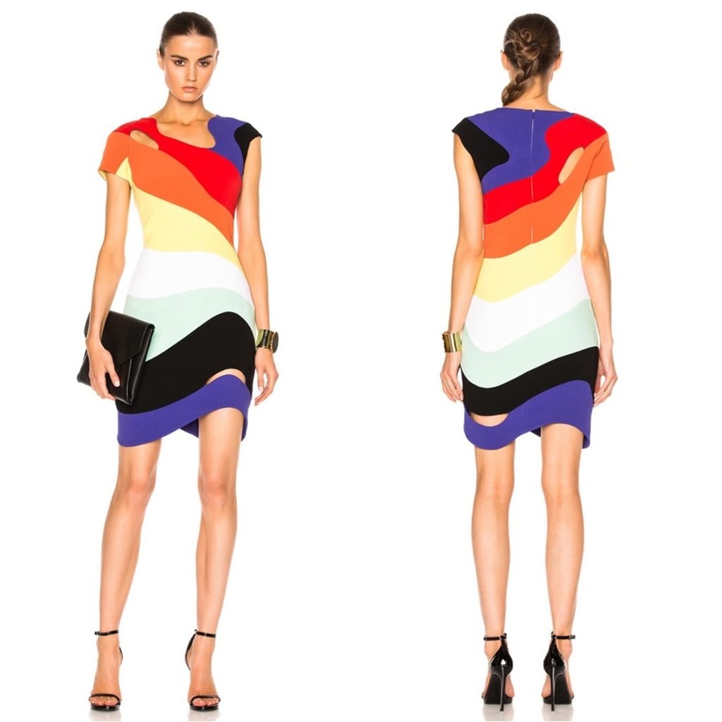 Mugler Technical Cady Rainbow Cutout Wave Mini Dress Size 2
