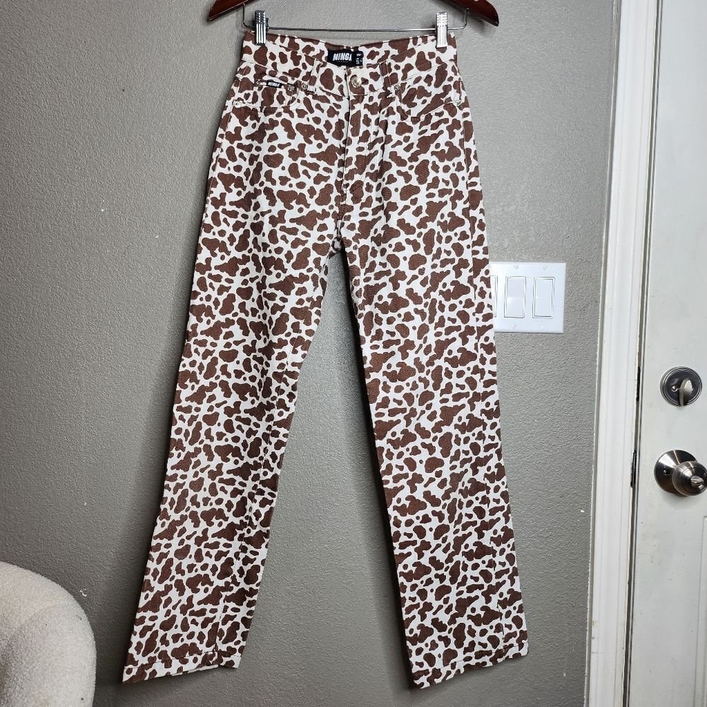 Minga London Brown And White Cow Print Pants