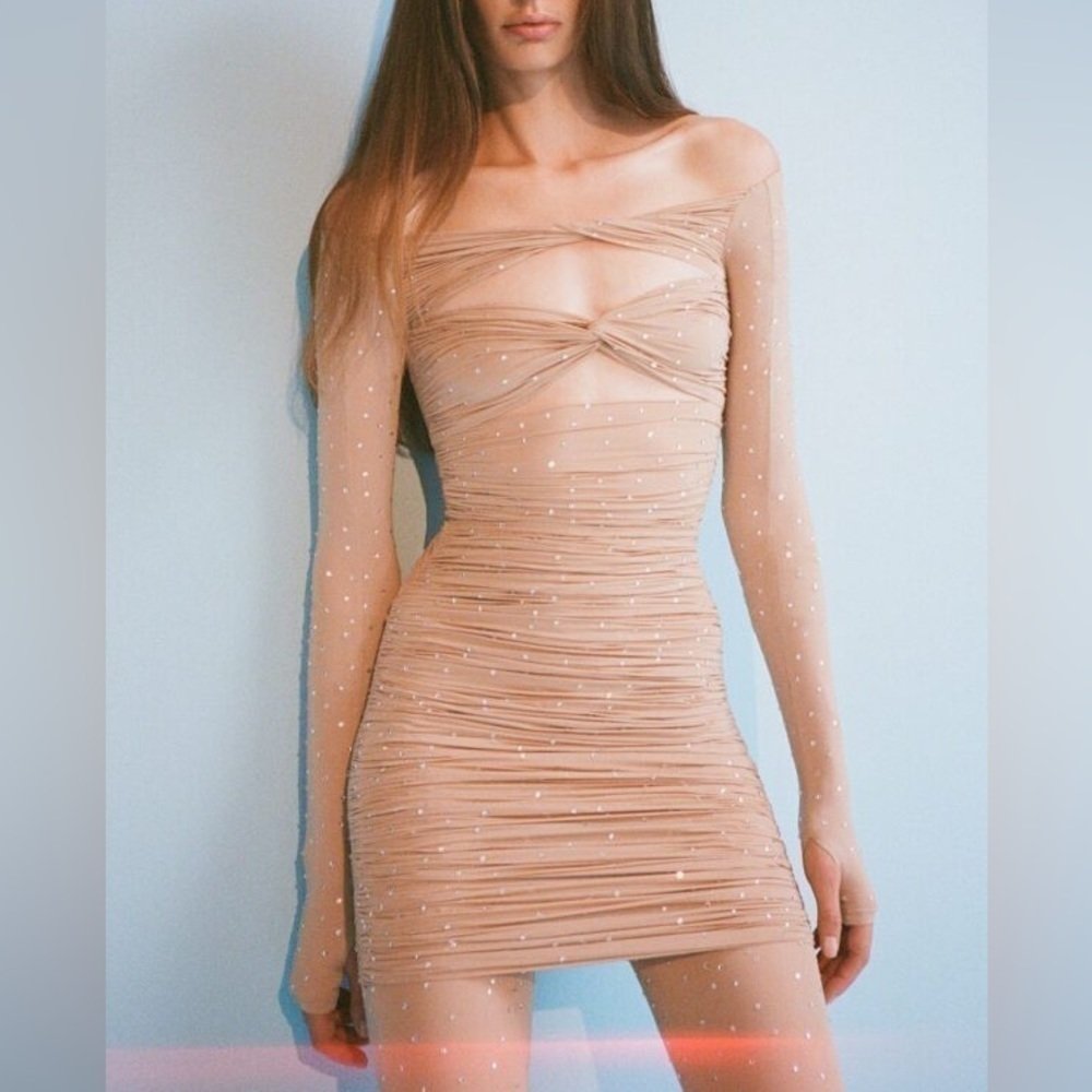 Alex Perry Tinley Ruched Off Shoulder Mini Dress