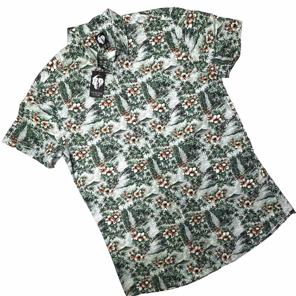 Twisted Tailor Mens Hawaiian Hibiscus All Over Cotton Button Up Shirt Medium Nwt