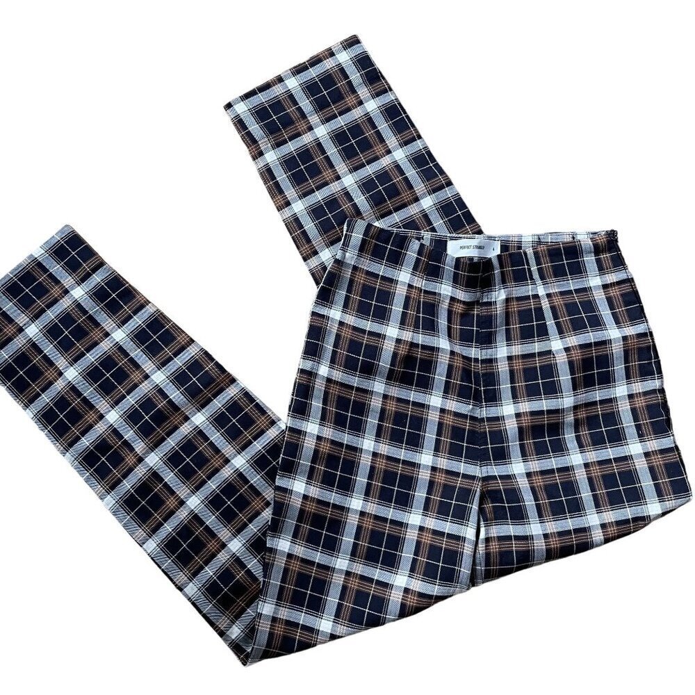 Perfect Stranger Women Size 6 Checkered Trousers Black Brown White High Rise