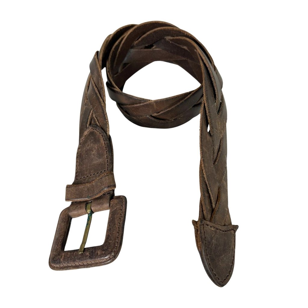 Linea Pelle Women's Boho Western Braided Distressed Brown Leather Belt Size S