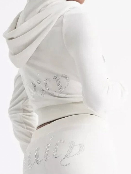 Juicy Couture Bling Velour Tracksuit Jacket Hoodie & Pants In Cream Soda