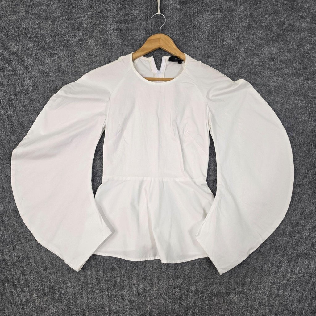 Sid Neigum Blouse 2 White Bell Sleeve Peplum Minimalist Elegant Chic Statement