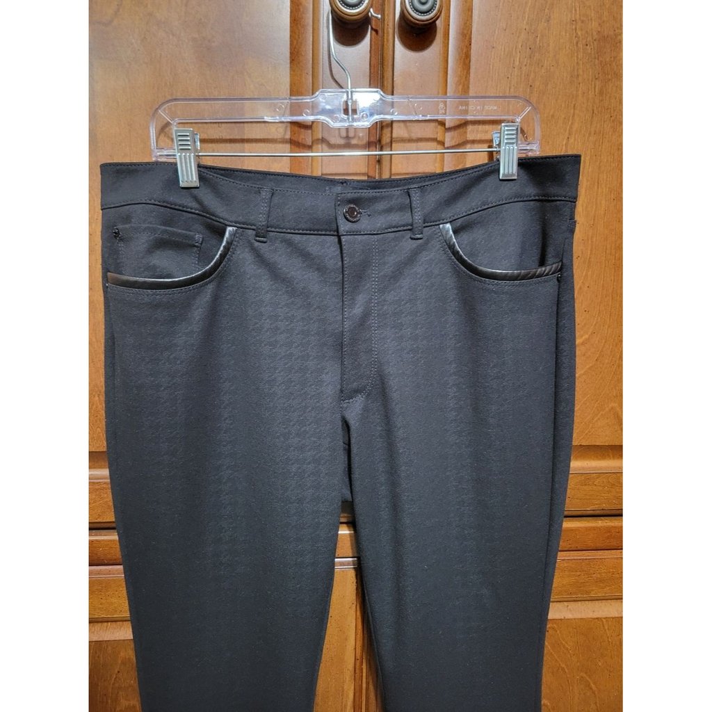 Classic Black Women's Ponte Pants With Faux-Leather Trim