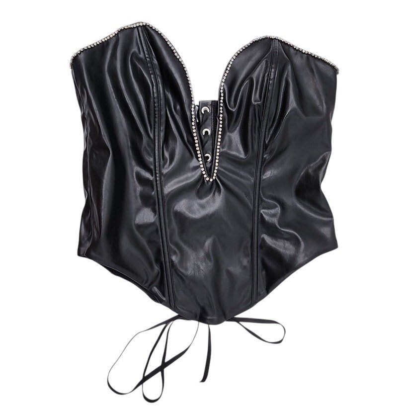 New Nwt Mars The Label The Deep Cut Diamond Faux Leather Corset Size Uk 12