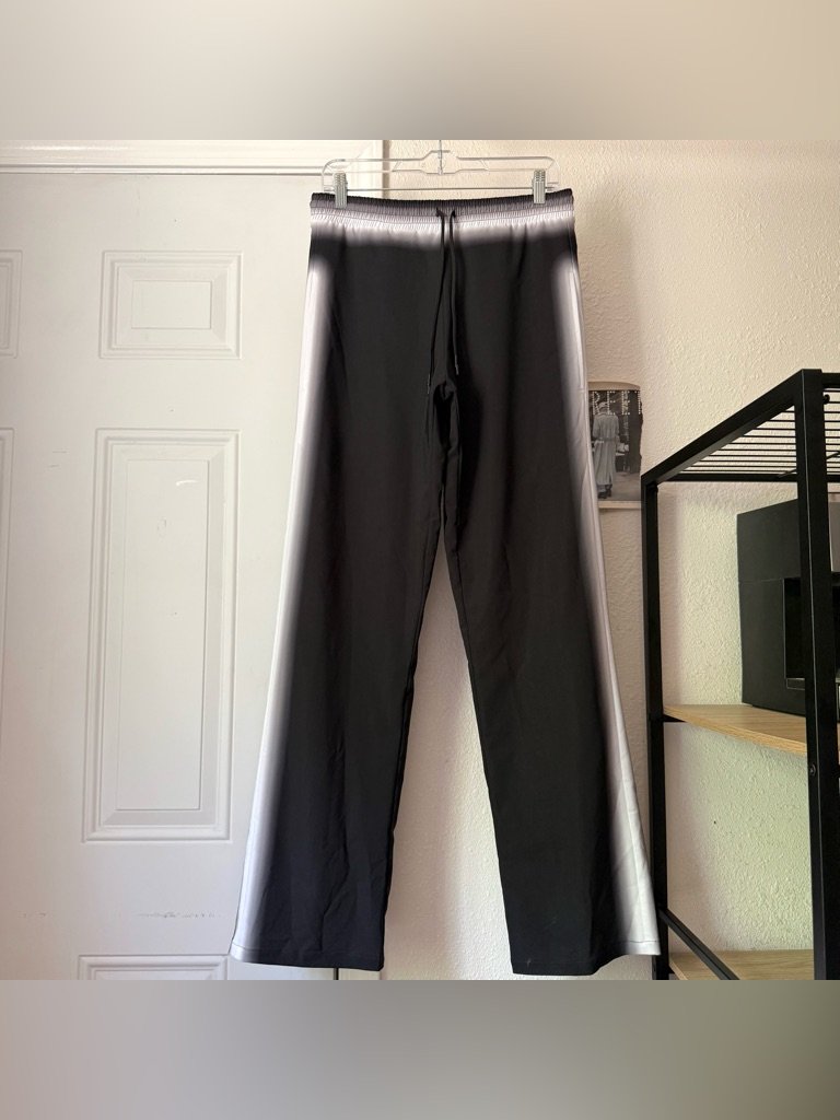 Fal-Ash Black White Straight Leg Pull On Elastic Drawstring Waist Pants