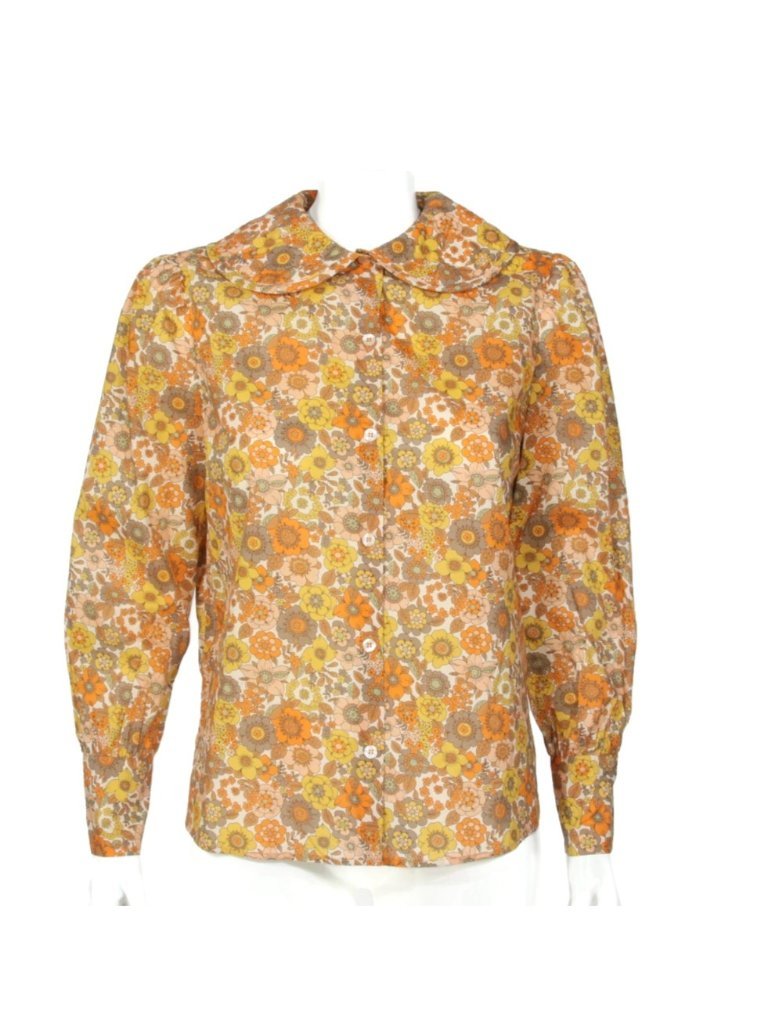 La Veste Wide Collar Warm Floral Long Sleeve Puffed Shoulder Blouse Sz M /112