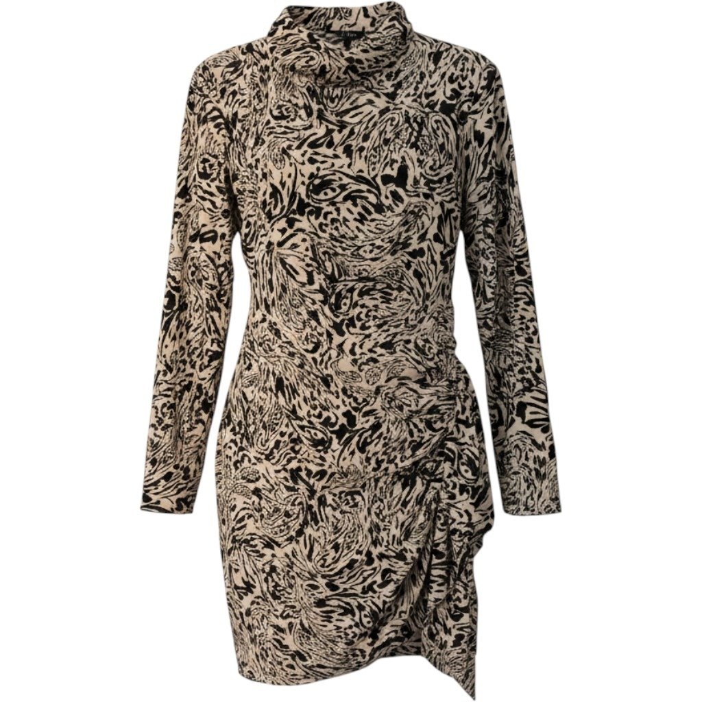 Reserved Nwt Xl Ruched Mock Neck Animal Print Long Sleeve Mini Dress Black