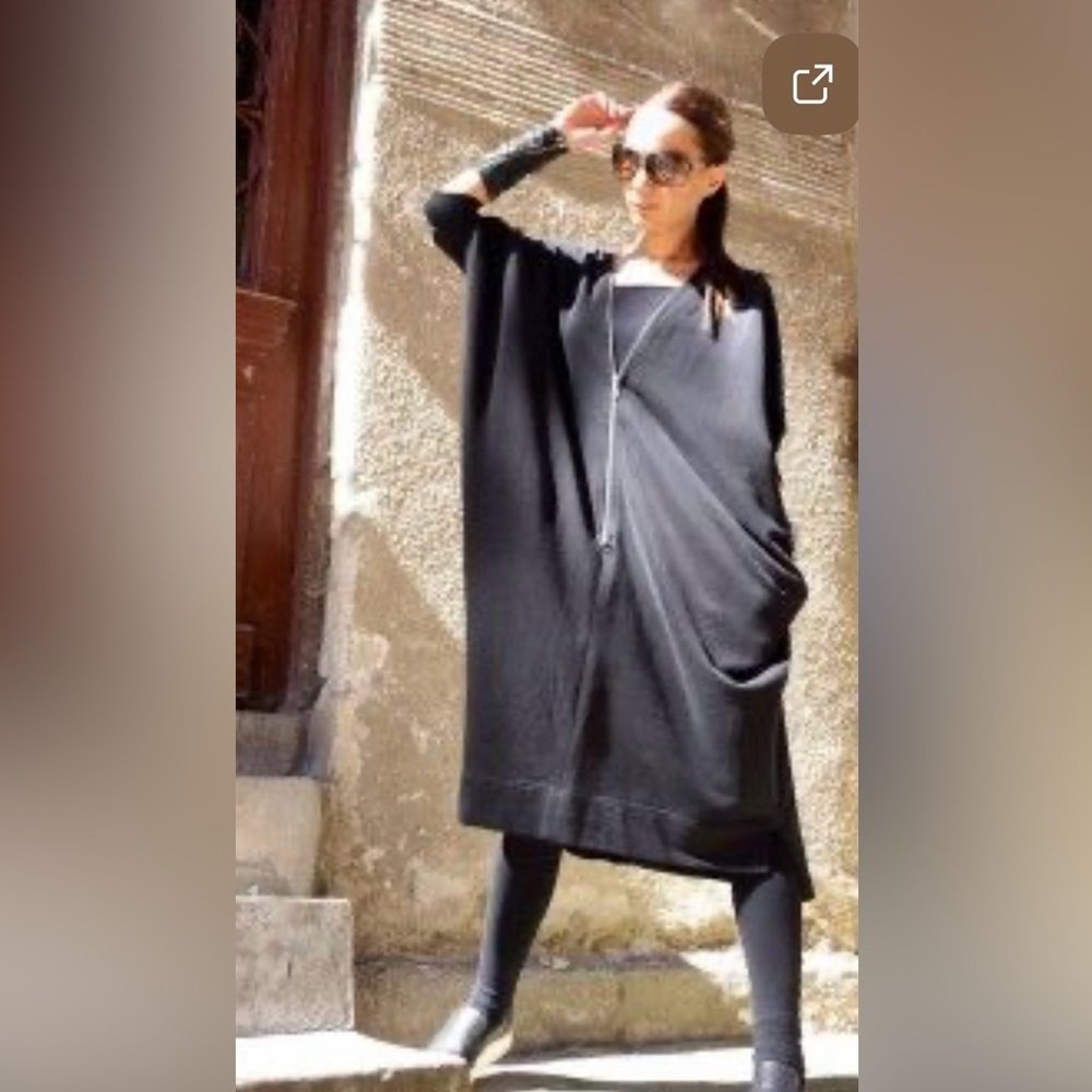 Aakasha Extravagant Black Casual Oversize Loose Dress 3/4 Sleeves Tunic