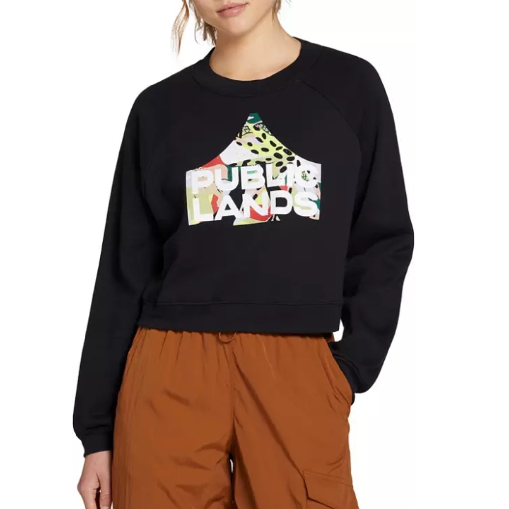 Nwt New Public Lands Women's Logo Fleece Raglan Shirt Medium M Black Sweatshirt