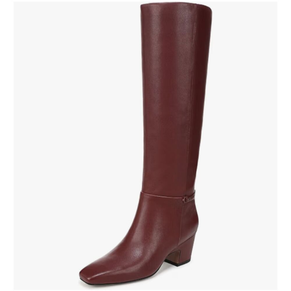 New Franco Sarto Sorelina Knee High Boots Bordo Red Leather 7.5 M Wide Calf