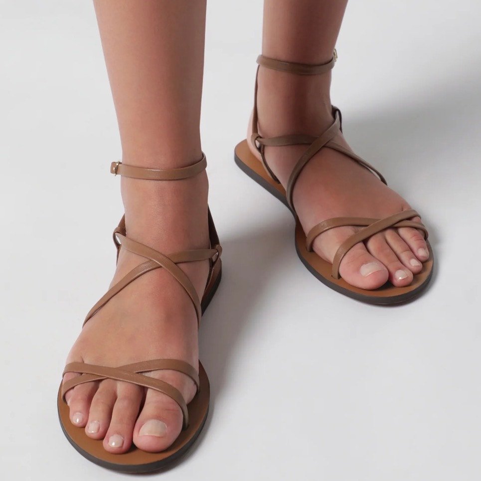 Maneb Sandals Smooth Brown Leather Ankle Strap Buckle 38 Us 7.5